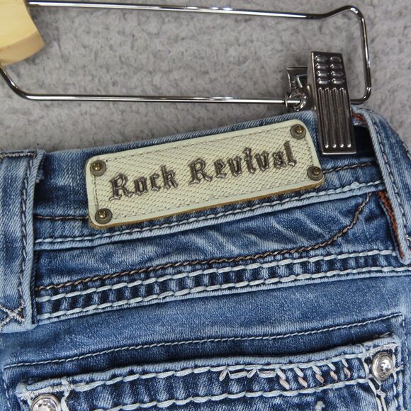 Rock Revival Barby Jeans 28 Blue Embellished Flap Pockets Ankle Skinny Denim - Picture 8 of 16